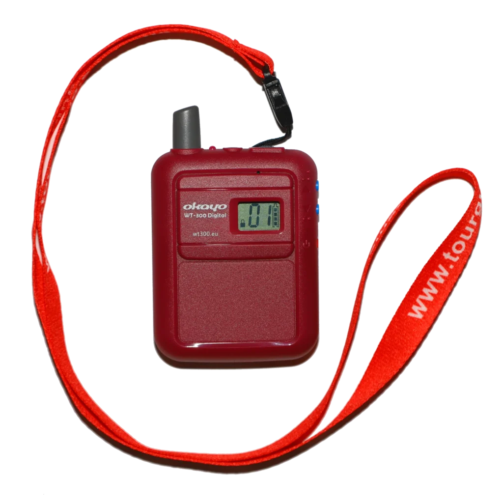Okayo WT-300D digital receiver with headphone socket and red lanyard